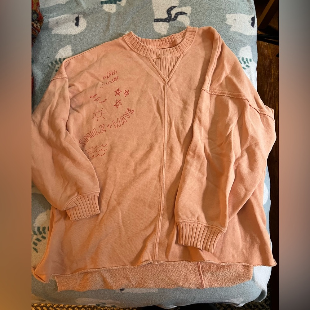 Aerie Crew Neck Sweater “After Sunset Smile + Wave” Soft Knit Relaxed Fit